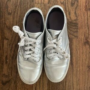 Silver Leather Vans Laceups Women 8.5